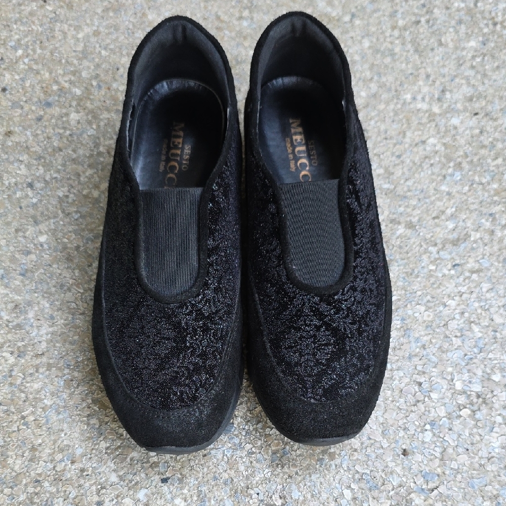 Sesto Meucci Cosima Black Silver Velvet Slip-Ons 6M